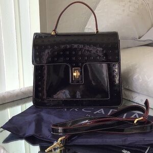Arcadia patten leather black bag